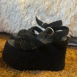 Black fuzzy platform wedge